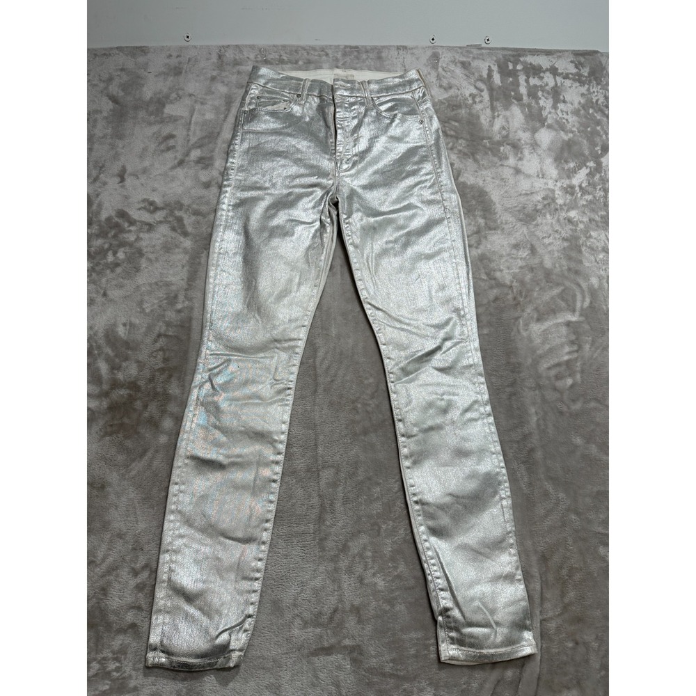 MOTHER Jeans Womens Size 27‎ Silver High Waisted Looker Ankle Denim Painted